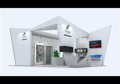 54平米展臺設(shè)計(jì)制作：二面開口/現(xiàn)代/木質(zhì)結(jié)構(gòu)/白色，為安防展展商而作（免費(fèi)使用）