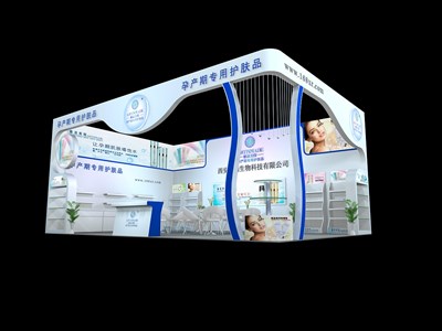 54平米展臺設(shè)計制作：二面開口/現(xiàn)代/木質(zhì)結(jié)構(gòu)/白色，為美博會展商而作（免費使用）