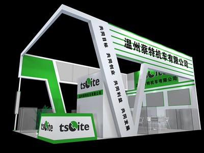 54平米展臺(tái)設(shè)計(jì)制作：三面開口/現(xiàn)代/木質(zhì)結(jié)構(gòu)/綠色，為汽配展展商而作（免費(fèi)使用）