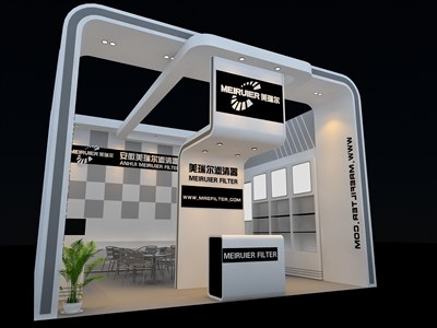 36平米展臺設(shè)計制作：一面開口/現(xiàn)代/木質(zhì)結(jié)構(gòu)/白色，為汽配展展商而作（免費使用）
