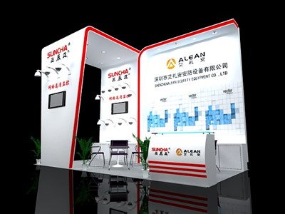 18平米展臺設(shè)計制作：三面開口/現(xiàn)代/木質(zhì)結(jié)構(gòu)/白色，為安防展展商而作（免費使用）