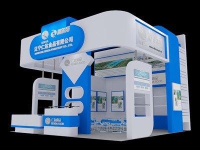 36平米展臺(tái)設(shè)計(jì)制作：三面開口/現(xiàn)代/木質(zhì)結(jié)構(gòu)/白色，為食品展展商而作（免費(fèi)使用）