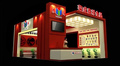 54平米展臺設計制作：三面開口/前衛(wèi)/木質結構/紅色，為食品展展商而作（免費使用）
