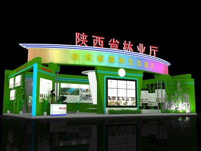 135平米展臺(tái)設(shè)計(jì)制作：一面開口/現(xiàn)代/木質(zhì)結(jié)構(gòu)/綠色，為農(nóng)交會(huì)展商而作（免費(fèi)使用）