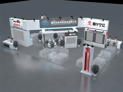 216平米展臺設(shè)計制作：四面開口/現(xiàn)代/木質(zhì)結(jié)構(gòu)/白色，為機(jī)械展展商而作（免費(fèi)使用）