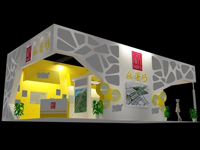 104.4平米展臺(tái)設(shè)計(jì)制作：三面開口/現(xiàn)代/型材結(jié)構(gòu)/白色，為食品展展商而作（免費(fèi)使用）