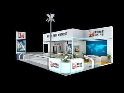 96平米展臺設(shè)計制作：三面開口/現(xiàn)代/木質(zhì)結(jié)構(gòu)/白色，為機械展展商而作（免費使用）