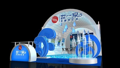 45平米展臺(tái)設(shè)計(jì)制作：二面開口/現(xiàn)代/木質(zhì)結(jié)構(gòu)/藍(lán)色，為食品展展商而作（免費(fèi)使用）