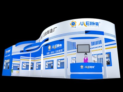 72平米展臺設(shè)計制作：二面開口/現(xiàn)代/木質(zhì)結(jié)構(gòu)/藍色，為機械展展商而作（免費使用）