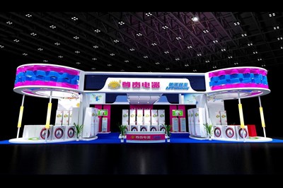 312平米展臺設計制作：四面開口/現(xiàn)代/木質(zhì)結(jié)構(gòu)/彩色，為家電展展商而作（免費使用）