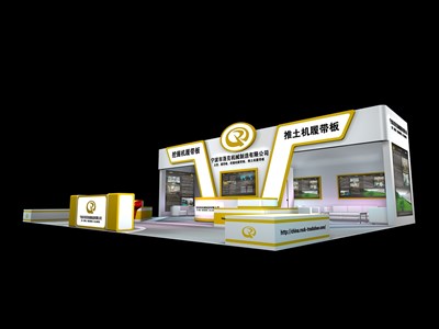 125平米展臺設(shè)計制作：三面開口/現(xiàn)代/木質(zhì)結(jié)構(gòu)/白色，為機械展展商而作（免費使用）