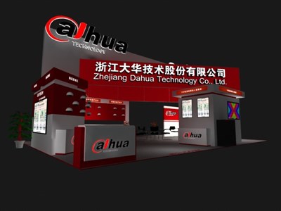 108平米展臺設(shè)計制作：三面開口/現(xiàn)代/木質(zhì)結(jié)構(gòu)/紅色，為安防展展商而作（免費使用）