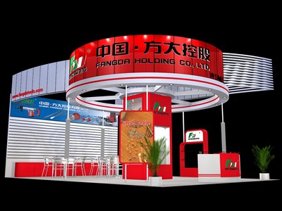 54平米展臺(tái)設(shè)計(jì)制作：三面開口/現(xiàn)代/木質(zhì)結(jié)構(gòu)/紅色，為汽配展展商而作（免費(fèi)使用）