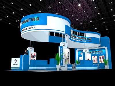 78平米展臺設(shè)計制作：三面開口/現(xiàn)代/木質(zhì)結(jié)構(gòu)/藍色，為機械展展商而作（免費使用）