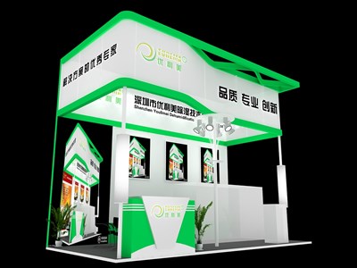 18平米展臺(tái)設(shè)計(jì)制作：三面開(kāi)口/現(xiàn)代/木質(zhì)結(jié)構(gòu)/綠色，為汽配展展商而作（免費(fèi)使用）