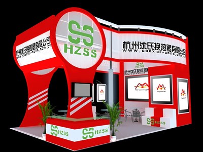 54平米展臺設(shè)計制作：三面開口/現(xiàn)代/木質(zhì)結(jié)構(gòu)/紅色，為家電展展商而作（免費使用）