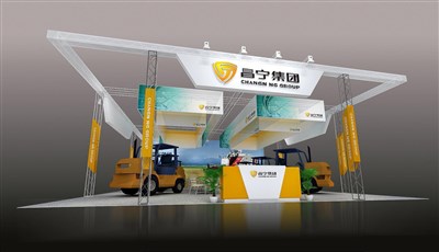 156平米展臺設計制作：三面開口/現(xiàn)代/桁架結構/白色，為機械展展商而作（免費使用）
