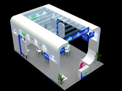 54平米展臺設計制作：三面開口/現代/木質結構/白色，為汽配展展商而作（免費使用）