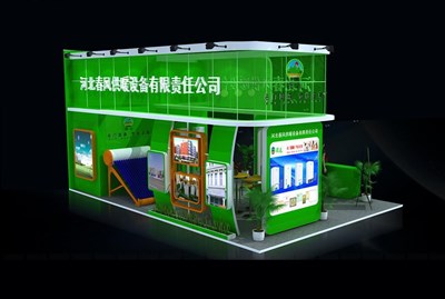 54平米展臺設(shè)計制作：三面開口/現(xiàn)代/木質(zhì)結(jié)構(gòu)/綠色，為家電展展商而作（免費使用）