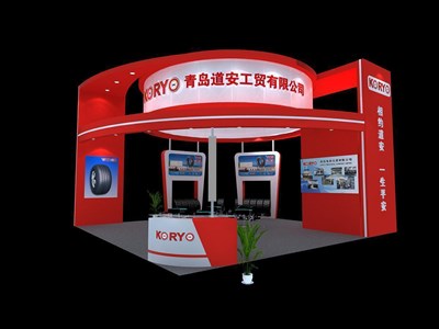 81平米展臺設(shè)計制作：四面開口/現(xiàn)代/木質(zhì)結(jié)構(gòu)/紅色，為汽配展展商而作（免費使用）