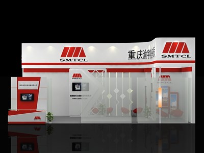 36平米展臺(tái)設(shè)計(jì)制作：二面開口/現(xiàn)代/木質(zhì)結(jié)構(gòu)/紅色，為汽配展展商而作（免費(fèi)使用）