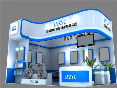 27平米展臺設計制作：二面開口/現代/木質結構/藍色，為機械展展商而作（免費使用）