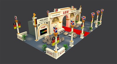 288平米展臺設(shè)計制作：四面開口/歐式/木質(zhì)結(jié)構(gòu)/白色，為機(jī)械展展商而作（免費使用）