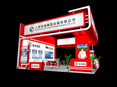 60平米展臺設計制作：三面開口/現(xiàn)代/木質(zhì)結(jié)構/紅色，為汽配展展商而作（免費使用）