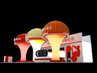 108平米展臺(tái)設(shè)計(jì)制作：三面開口/現(xiàn)代/木質(zhì)結(jié)構(gòu)/黃色，為汽配展展商而作（免費(fèi)使用）