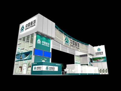 96平米展臺設計制作：二面開口/現(xiàn)代/木質(zhì)結(jié)構/綠色，為機械展展商而作（免費使用）