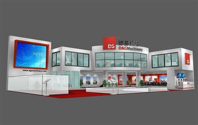 360平米展臺設計制作：二面開口/現(xiàn)代/木質(zhì)結(jié)構(gòu)/白色，為機械展展商而作（免費使用）