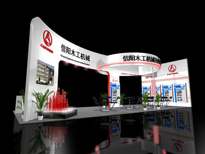 90平米展臺(tái)設(shè)計(jì)制作：三面開口/現(xiàn)代/木質(zhì)結(jié)構(gòu)/白色，為機(jī)械展展商而作（免費(fèi)使用）