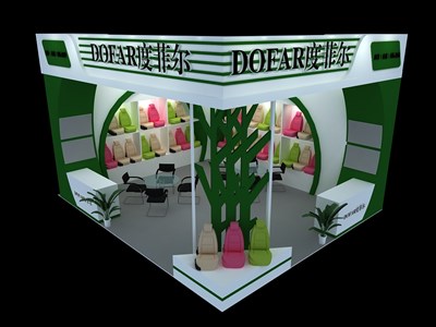 42平米展臺(tái)設(shè)計(jì)制作：二面開口/現(xiàn)代/木質(zhì)結(jié)構(gòu)/綠色，為汽配展展商而作（免費(fèi)使用）