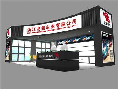 72平米展臺設計制作：二面開口/現(xiàn)代/木質結構/黑色，為汽配展展商而作（免費使用）