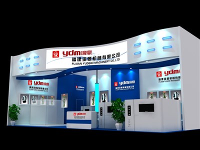 72平米展臺設計制作：一面開口/現(xiàn)代/木質結構/藍色，為機械展展商而作（免費使用）