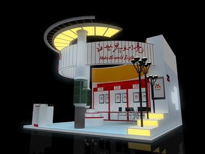 36平米展臺設計制作：三面開口/現(xiàn)代/木質結構/白色，為家電展展商而作（免費使用）