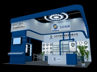 49平米展臺設計制作：三面開口/現(xiàn)代/木質(zhì)結(jié)構/藍色，為汽配展展商而作（免費使用）