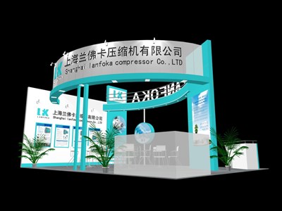 48平米展臺設(shè)計制作：三面開口/現(xiàn)代/木質(zhì)結(jié)構(gòu)/綠色，為機(jī)械展展商而作（免費(fèi)使用）