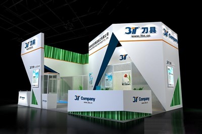 54平米展臺設(shè)計制作：二面開口/現(xiàn)代/木質(zhì)結(jié)構(gòu)/白色，為機械展展商而作（免費使用）
