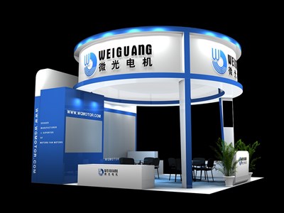 36平米展臺設計制作：三面開口/現(xiàn)代/木質結構/藍色，為機械展展商而作（免費使用）