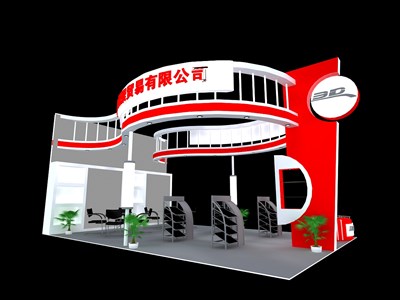54平米展臺(tái)設(shè)計(jì)制作：三面開口/現(xiàn)代/木質(zhì)結(jié)構(gòu)/紅色，為汽配展展商而作（免費(fèi)使用）