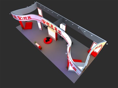 392平米展臺設(shè)計制作：四面開口/現(xiàn)代/木質(zhì)結(jié)構(gòu)/紅色，為汽配展展商而作（免費使用）