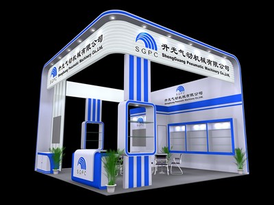 36平米展臺設(shè)計制作：三面開口/現(xiàn)代/木質(zhì)結(jié)構(gòu)/藍色，為汽配展展商而作（免費使用）