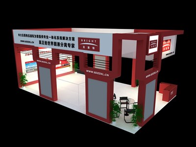 60平米展臺設計制作：三面開口/現(xiàn)代/木質結構/紅色，為汽配展展商而作（免費使用）