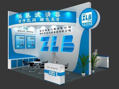 36平米展臺(tái)設(shè)計(jì)制作：二面開(kāi)口/現(xiàn)代/木質(zhì)結(jié)構(gòu)/藍(lán)色，為汽配展展商而作（免費(fèi)使用）