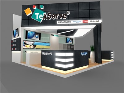 36平米展臺(tái)設(shè)計(jì)制作：三面開口/現(xiàn)代/木質(zhì)結(jié)構(gòu)/黑色，為電子展展商而作（免費(fèi)使用）
