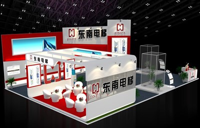 176平米展臺設計制作：三面開口/現代/木質結構/紅色，為汽配展展商而作（免費使用）