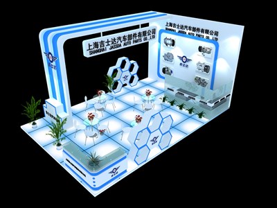 54平米展臺(tái)設(shè)計(jì)制作：三面開(kāi)口/前衛(wèi)/木質(zhì)結(jié)構(gòu)/藍(lán)色，為汽配展展商而作（免費(fèi)使用）