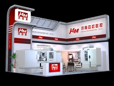 48平米展臺設(shè)計制作：二面開口/現(xiàn)代/木質(zhì)結(jié)構(gòu)/紅色，為汽配展展商而作（免費使用）