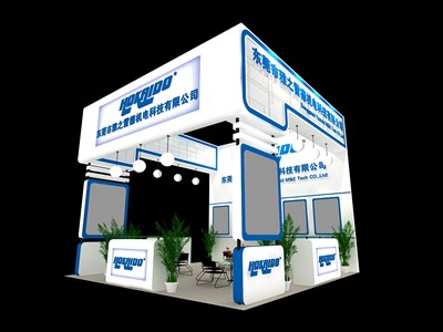 36平米展臺設計制作：三面開口/現(xiàn)代/木質(zhì)結(jié)構(gòu)/白色，為電子展展商而作（免費使用）